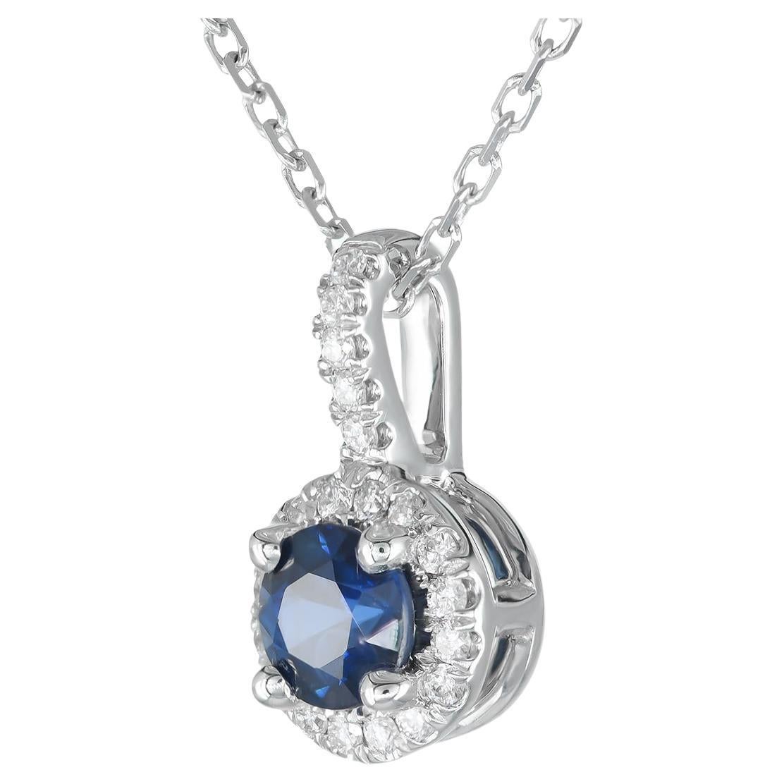 Mixed Cut Natural Blue Sapphire Gemstone 0.35 cts in 14K White Gold Pendant with Diamonds For Sale