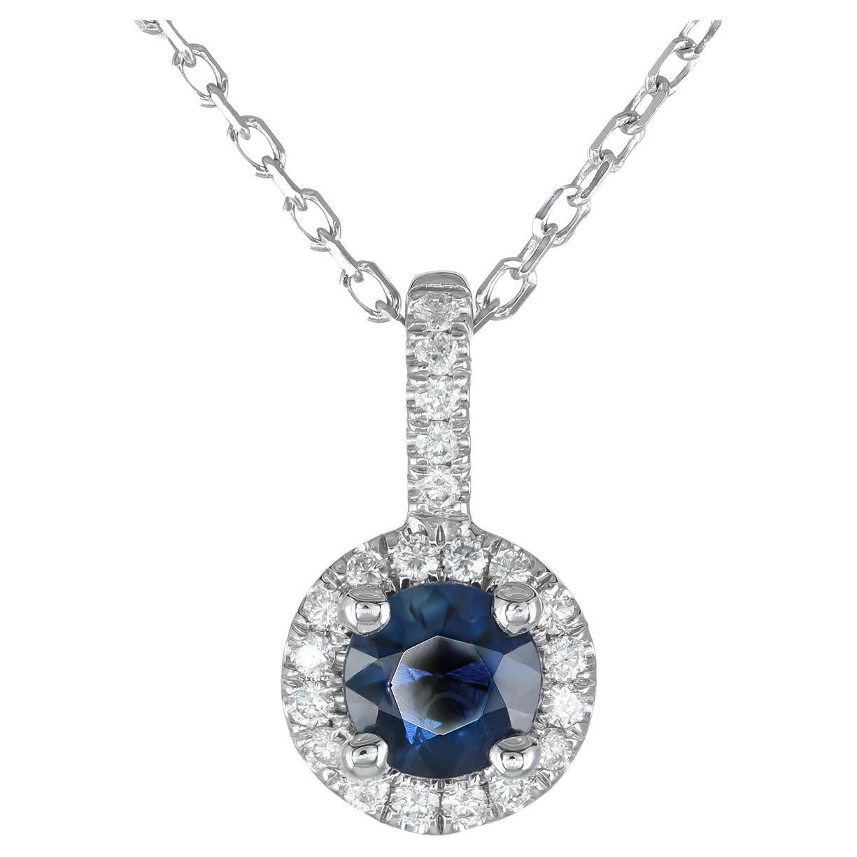 Natural Blue Sapphire Gemstone 0.35 cts in 14K White Gold Pendant with Diamonds