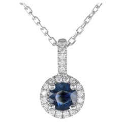 Natural Blue Sapphire Gemstone 0.35 cts in 14K White Gold Pendant with Diamonds