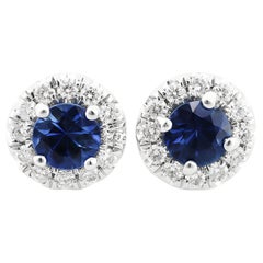 Natürlicher blauer Saphir Edelstein 0,58 Karat in 14K Weißgold Ohrringe mit Diamanten