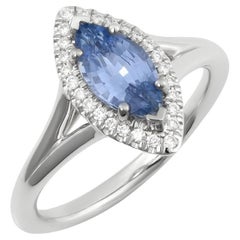 Natural Blue Sapphire Gemstone 1.23 carats in 14K White Gold Ring with Diamonds