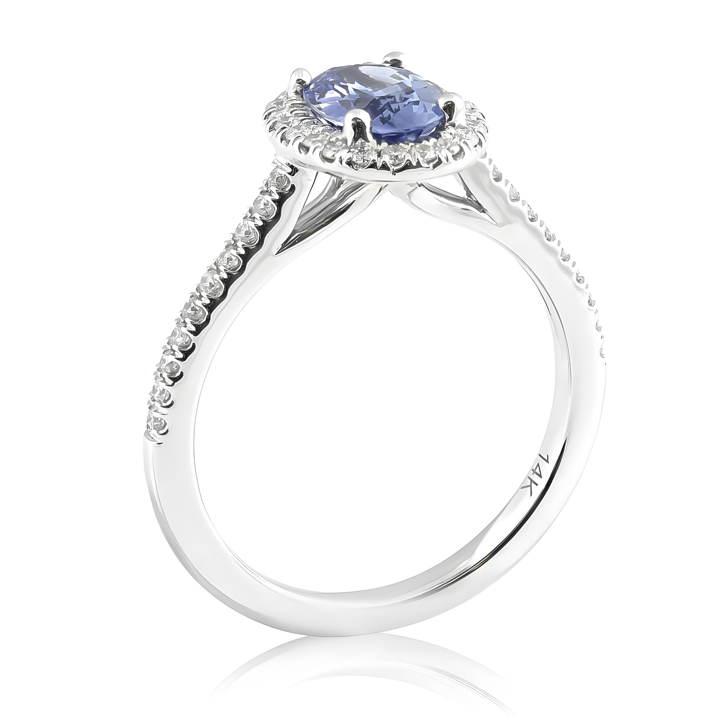 Natürlicher Blauer Saphir Edelstein 1,25 Karat in 14K Weißgold Ring mit Diamanten (Gemischter Schliff) im Angebot