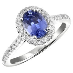 Natürlicher Blauer Saphir Edelstein 1,25 Karat in 14K Weißgold Ring mit Diamanten
