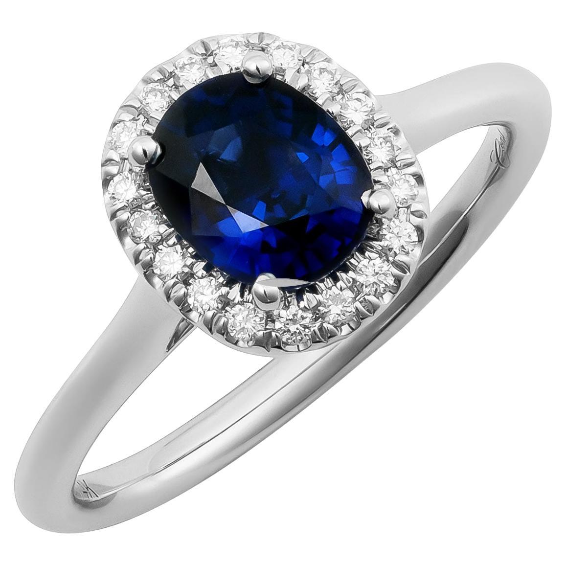 Natural Blue Sapphire Gemstone 1.29 carats in 14K White Gold Ring with Diamonds