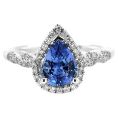 Natürlicher Blauer Saphir Edelstein 1,34 Karat in 14K Weißgold Ring mit Diamanten