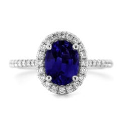 Zaffiro blu naturale da 1,42 carati in anello 18KWG con diamanti / Rapporto GIA