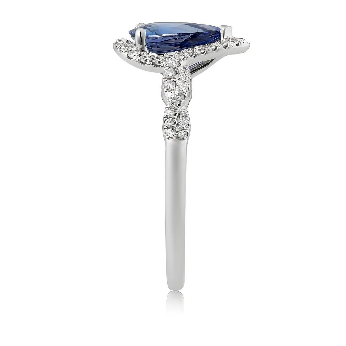 Gemma di zaffiro blu naturale da 1,56 carati in anello d'oro bianco 14K con diamanti In condizioni Nuovo in vendita a Los Angeles, CA