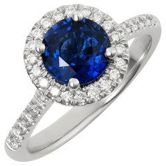 Natürlicher blauer Saphir Edelstein 1,62 cts in 14KWG Ring mit Diamanten / GIA Bericht