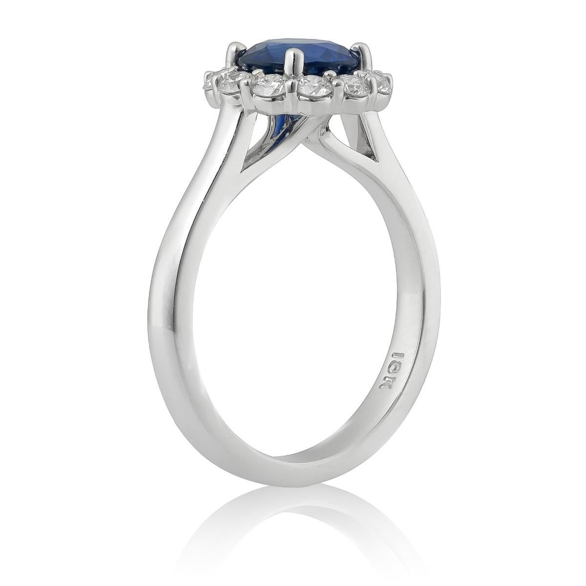 Natürlicher blauer Saphir Edelstein 1,66 cts in 18KWG Ring mit Diamanten / GIA Bericht im Zustand „Neu“ im Angebot in Los Angeles, CA