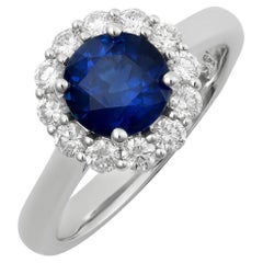 Natural Blue Sapphire Gemstone 1.76 cts in 18KWG Ring with Diamonds / GIA Report