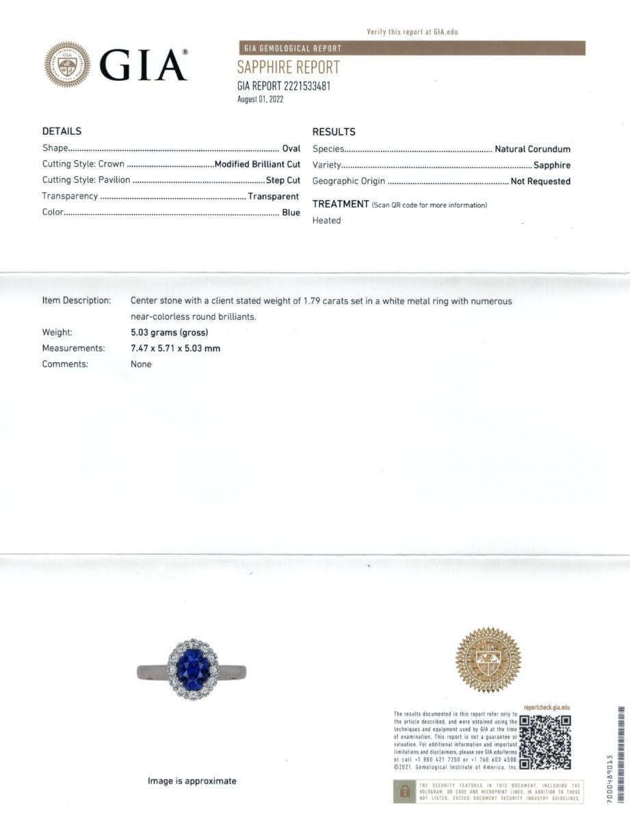 Mixed Cut Natural Blue Sapphire Gemstone 1.79 cts in 18KWG Ring with Diamonds / GIA Report For Sale
