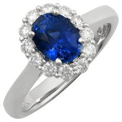 Natural Blue Sapphire Gemstone 1.79 cts in 18KWG Ring with Diamonds / GIA Report