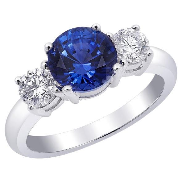 Natural Blue Sapphire Gemstone 2.23 cts in 18KWG Ring with Diamonds / GIA Report