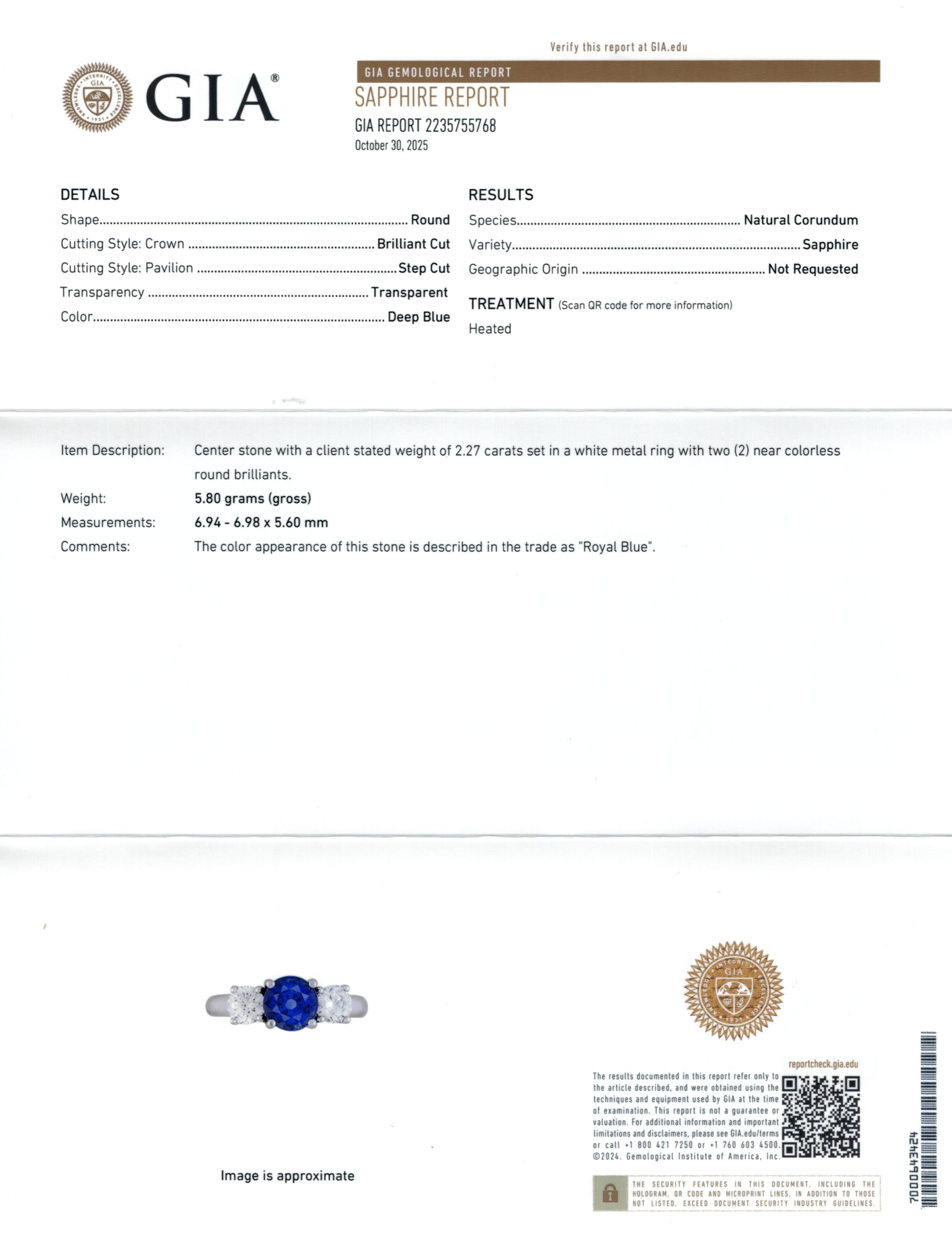 Natürlicher Blauer Saphir Edelstein 2,27 Karat in 18K Weißgold Ring mit Diamanten Damen im Angebot