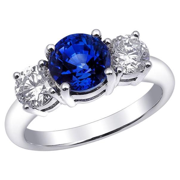 Natural Blue Sapphire Gemstone 2.27 carats in 18K White Gold Ring with Diamonds