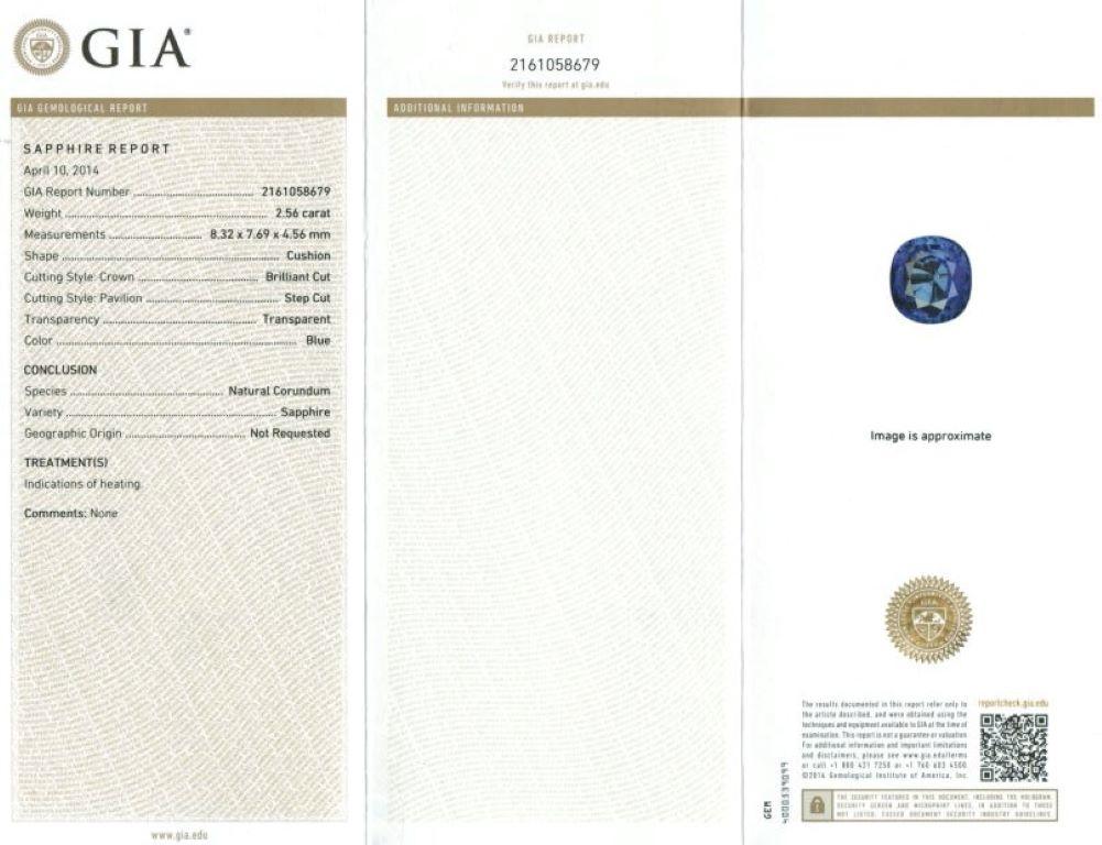 Taille mixte Pierre précieuse saphir bleu naturel 2.56 carats avec rapport GIA / JupiterGem en vente