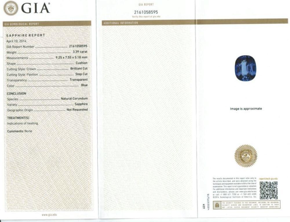 Natürlicher Blauer Saphir Edelstein 3.39 Karat mit GIA Bericht / JupiterGem (Gemischter Schliff) im Angebot