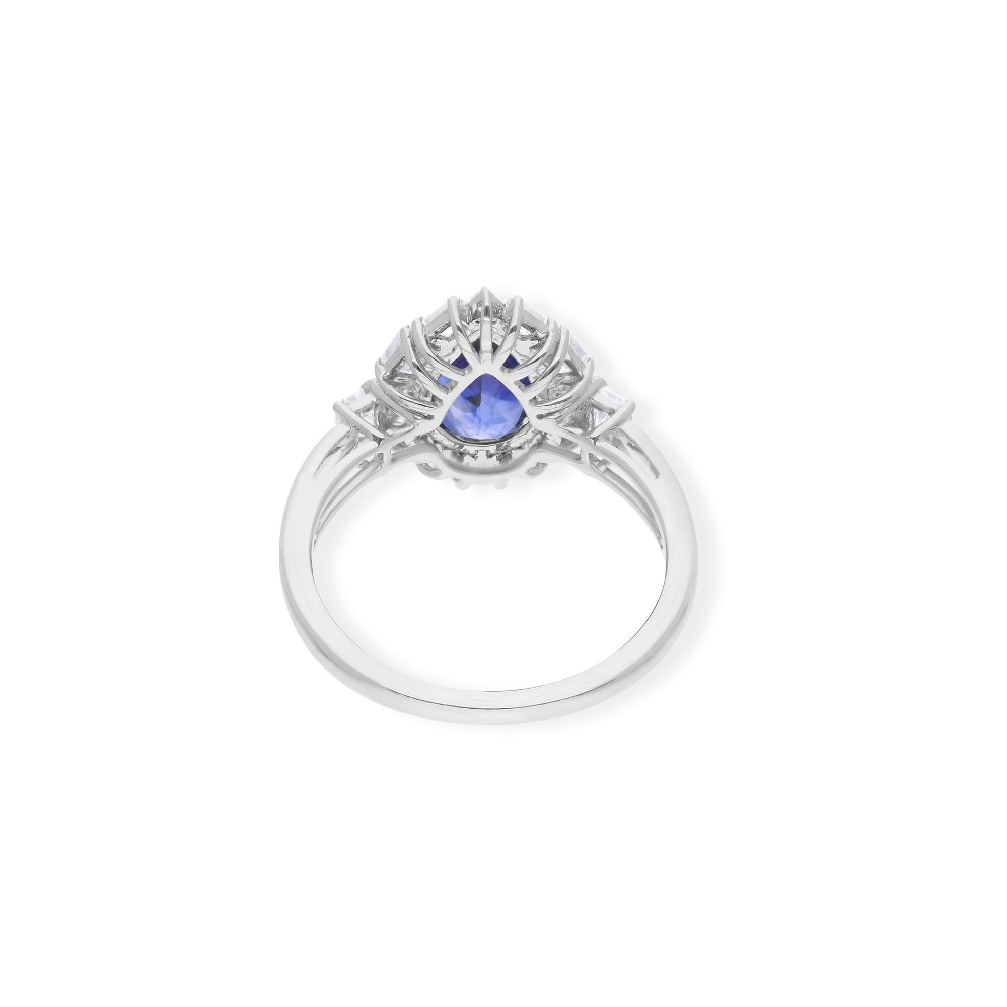 Natürlicher Blauer Saphir Edelstein Ring Diamant 14 Karat Weißgold Feine Juwelen (Moderne) im Angebot