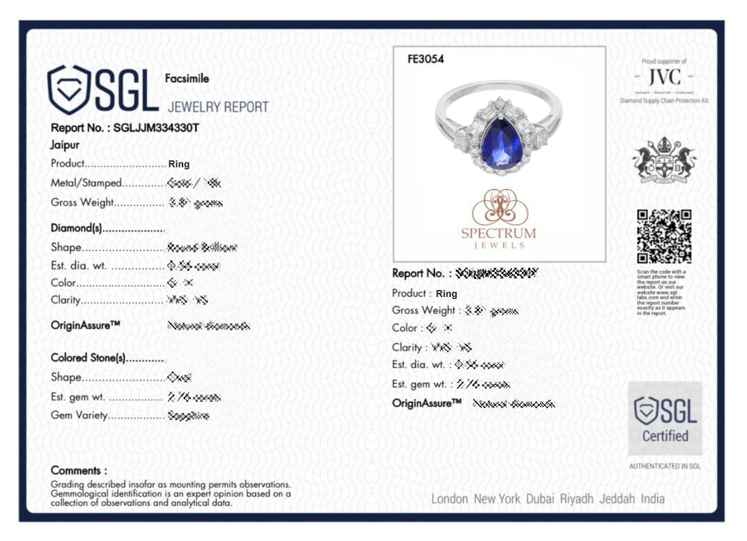 Natürlicher Blauer Saphir Edelstein Ring Diamant 14 Karat Weißgold Feine Juwelen Damen im Angebot