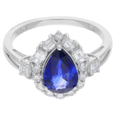 Natural Blue Sapphire Gemstone Ring Diamond 18 Karat White Gold Fine Jewelry