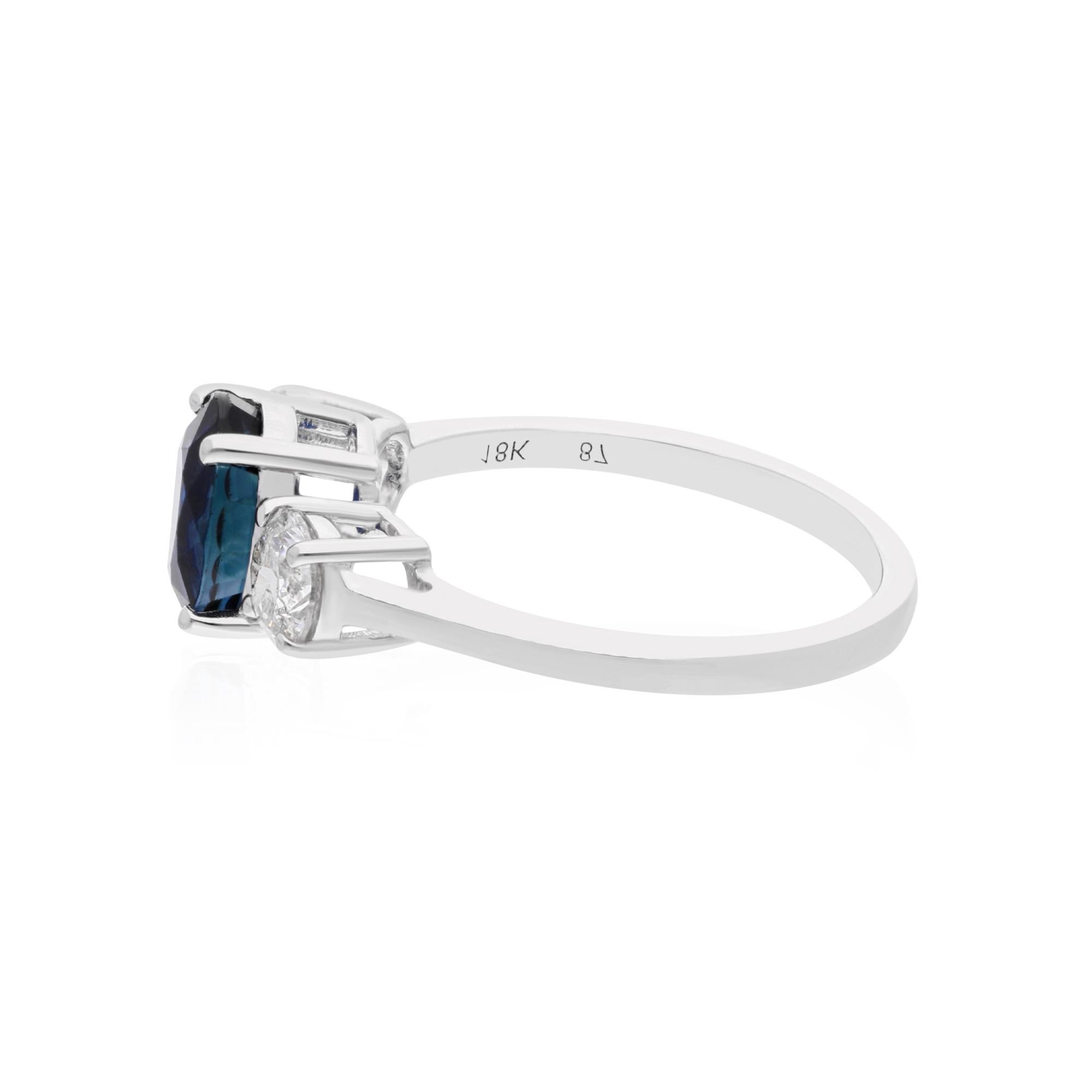 Natürlicher Blauer Saphir Edelstein Ring Diamant 18 Karat Weißgold Handgefertigter Schmuck (Moderne) im Angebot
