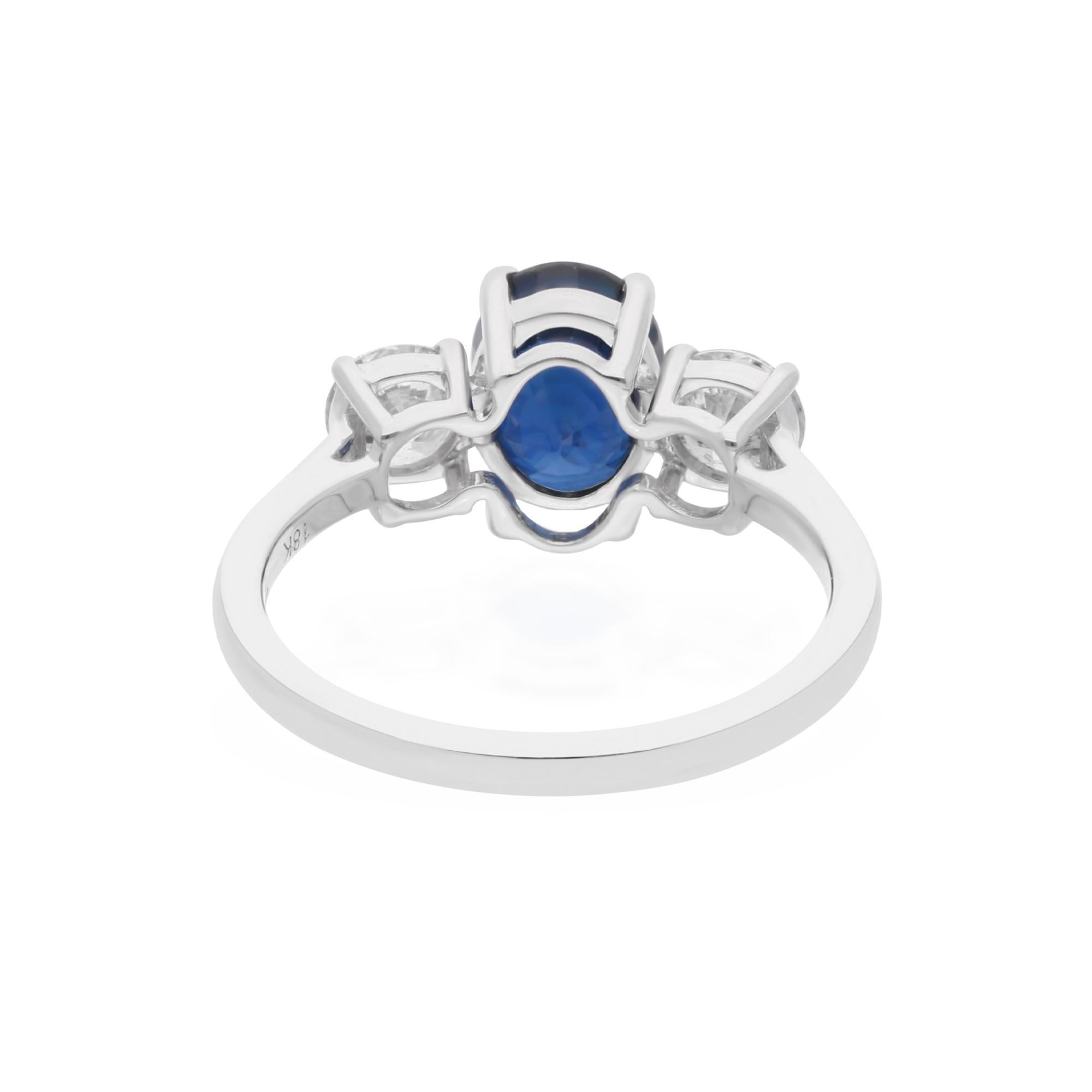 Natürlicher Blauer Saphir Edelstein Ring Diamant 18 Karat Weißgold Handgefertigter Schmuck (Ovalschliff) im Angebot