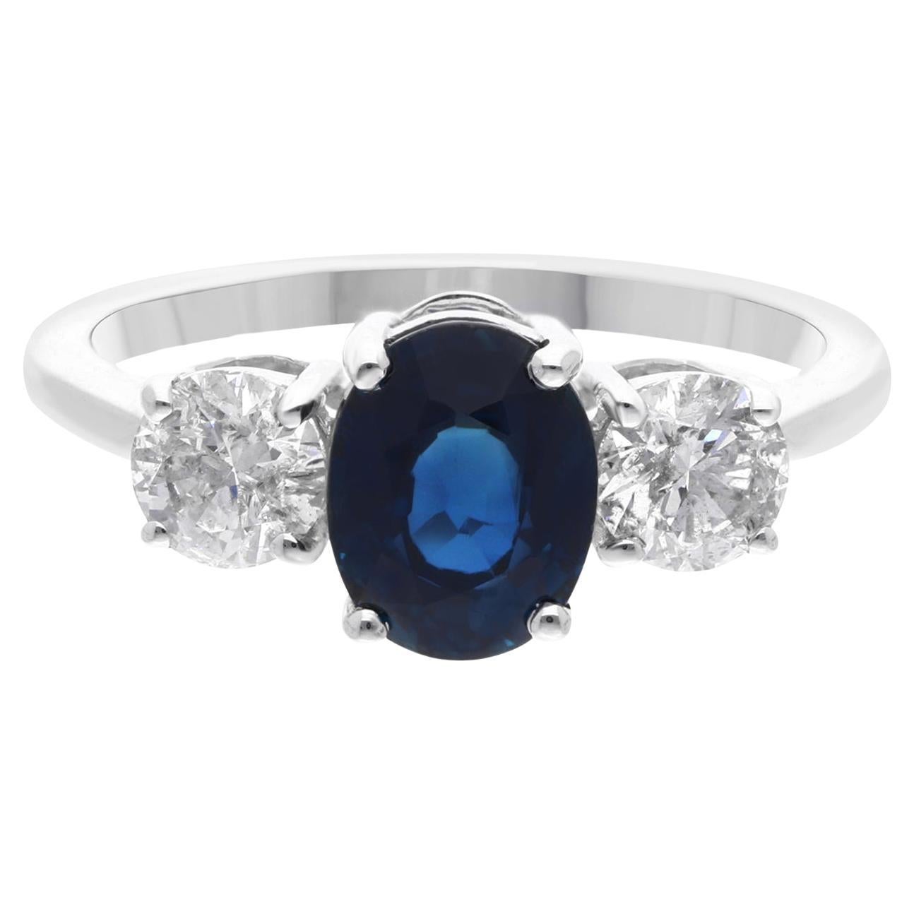 Natürlicher Blauer Saphir Edelstein Ring Diamant 18 Karat Weißgold Handgefertigter Schmuck