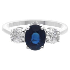 Anello con pietra preziosa zaffiro blu naturale Diamante Oro bianco 18 carati Gioielli fatti a mano