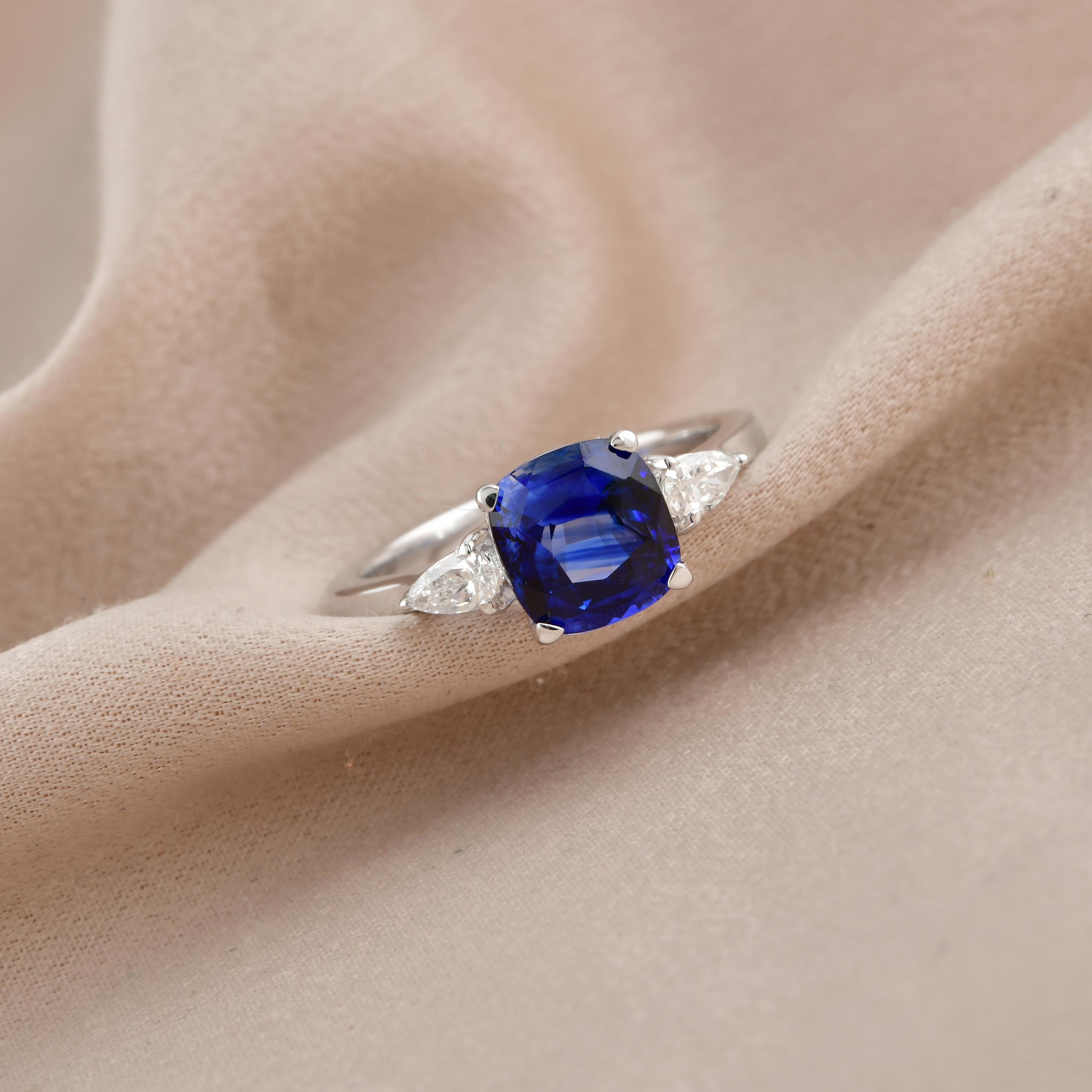 This Dainty Diamond Sapphire Ring with 0.25 ct. Genuine Diamonds & 2.49 ct. Natural Blue Sapphire is a promise of perfection and purity. This Ring is set in 18k Solid White Gold. You can choose this ring in 10k/14k/18k, Rose Gold/White Gold/Yellow
