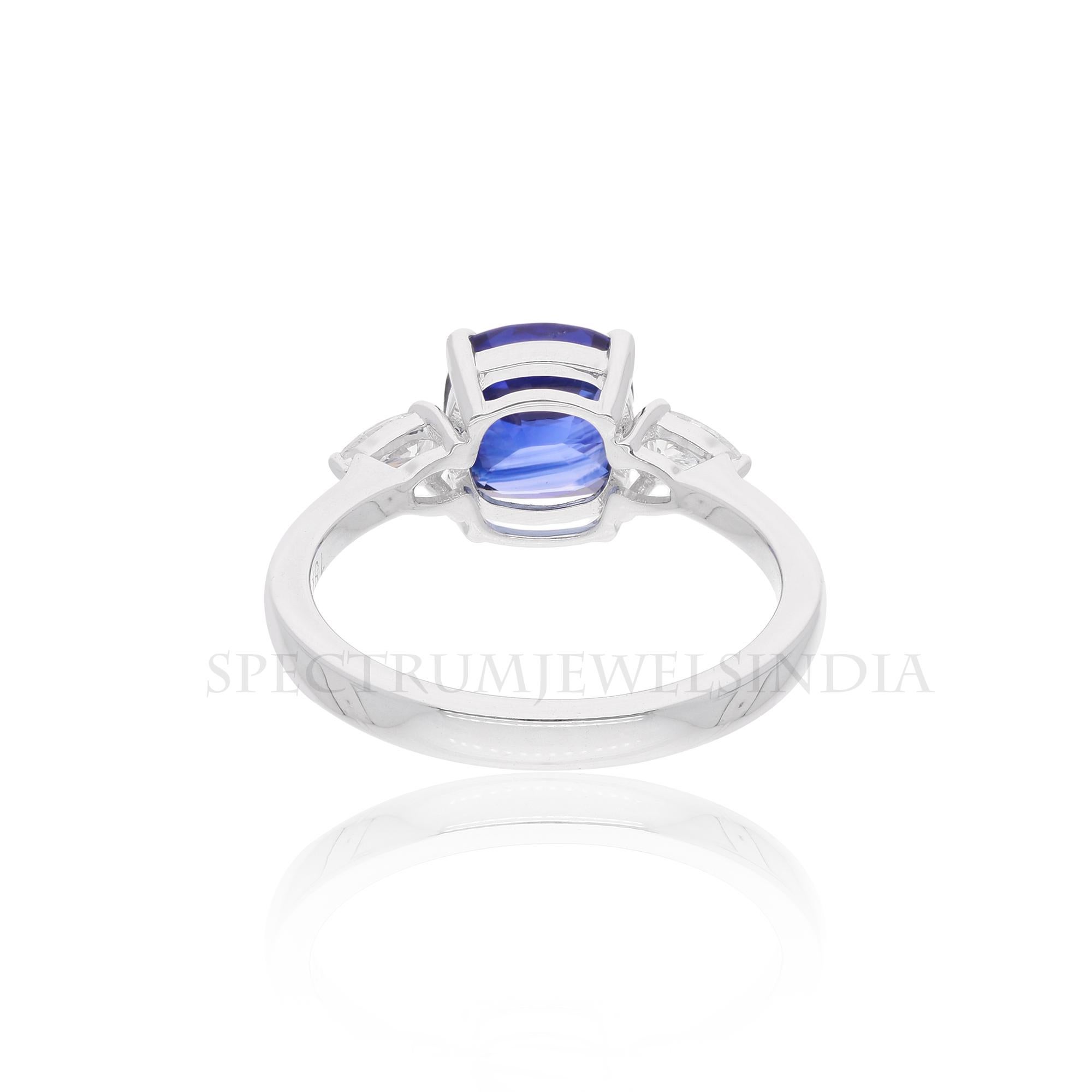 Pear Cut Natural Blue Sapphire Gemstone Ring Pear Diamond 18 Karat White Gold Jewelry For Sale
