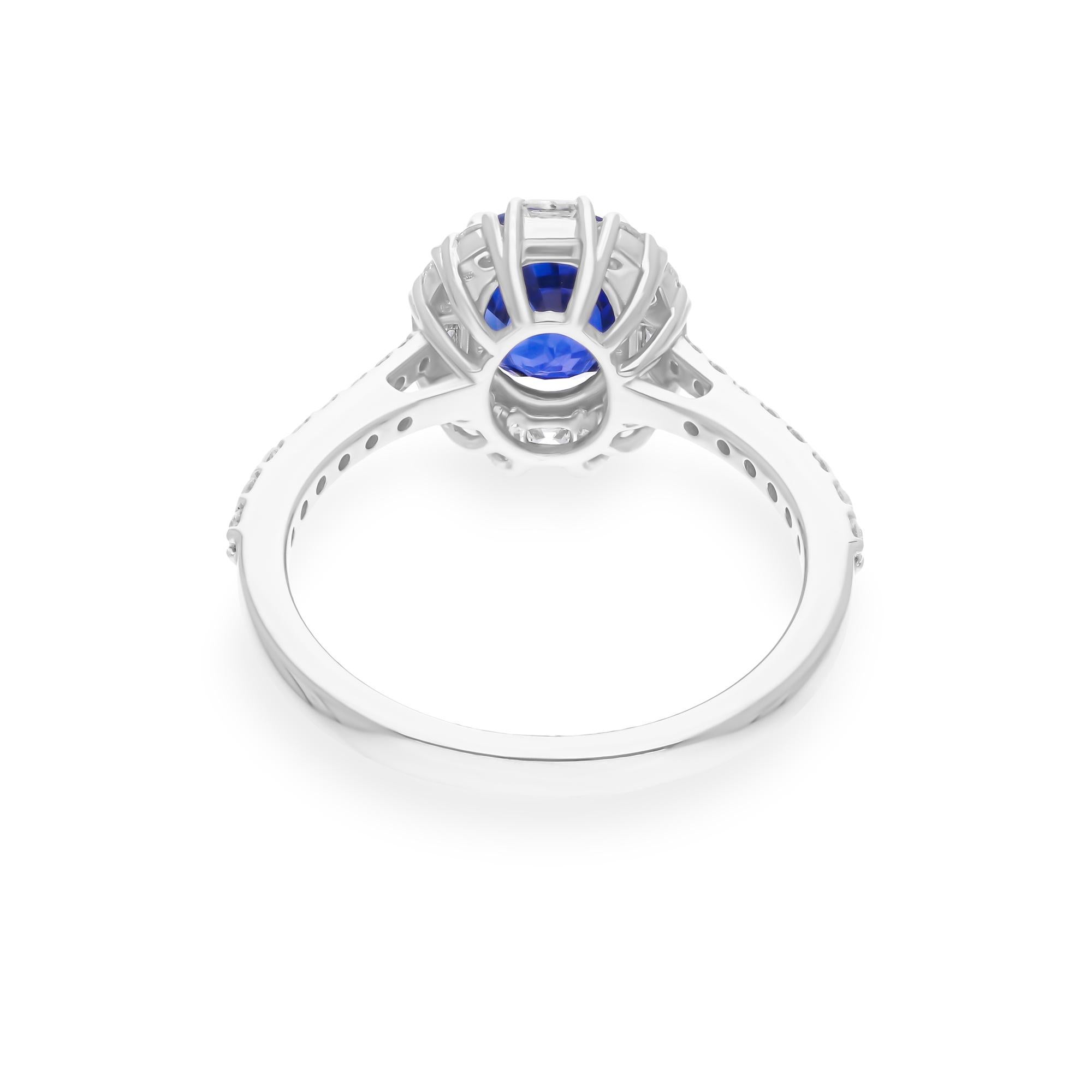 Anillo de zafiro azul natural SI/H Diamante Joyas de oro blanco de 14 quilates Moderno en venta