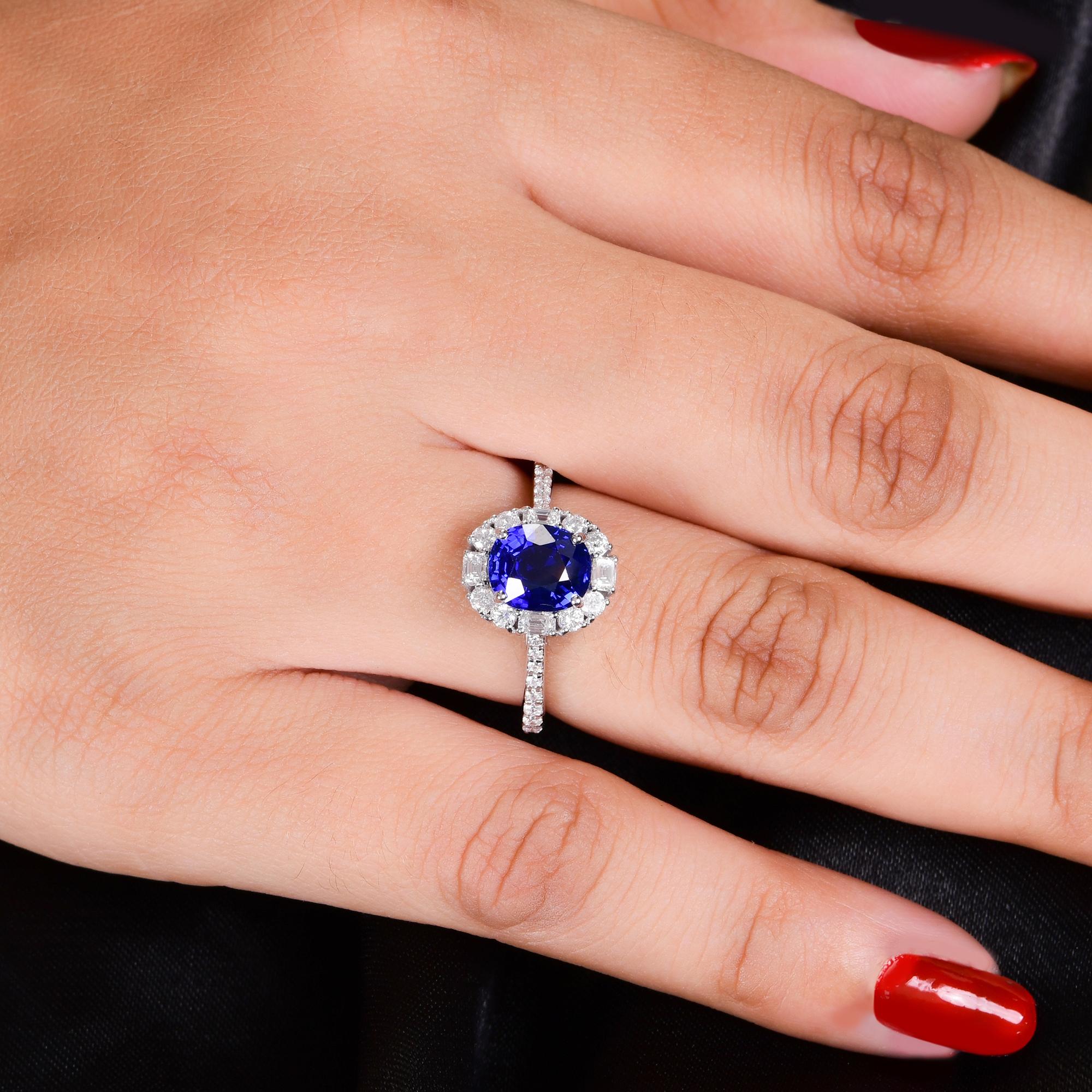 Anillo de zafiro azul natural SI/H Diamante Joyas de oro blanco de 14 quilates en Nuevo estado para la venta en Diera, Dubai
