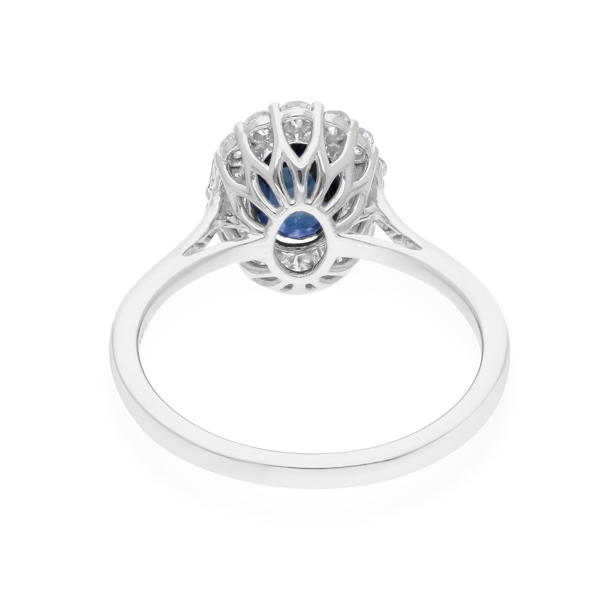Natural Blue Sapphire Gemstone Ring SI/H Diamond 14 Karat White Gold Jewelry In New Condition For Sale In Diera, Dubai
