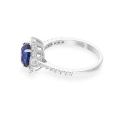 Natural Blue Sapphire Gemstone Ring SI/H Diamond 18 Karat White Gold Jewelry