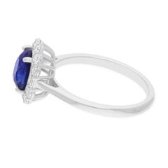 Natural Blue Sapphire Gemstone Ring SI/H Diamond 18 Karat White Gold Jewelry