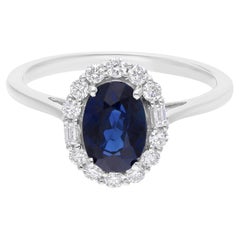 Anillo de zafiro azul natural SI/H Diamante Joyas de oro blanco de 18 quilates