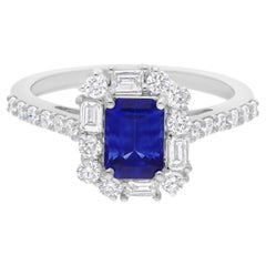 Natürlicher Blauer Saphir Edelstein Ring SI/H Diamant 18 Karat Weißgold Schmuck