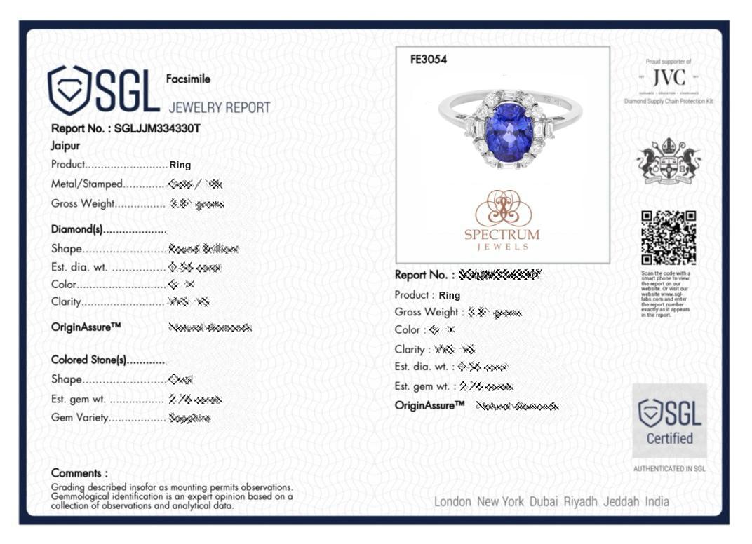 Natural Blue Sapphire Gemstone Ring SI/HI Diamond 18 Karat White Gold Jewelry For Sale 2