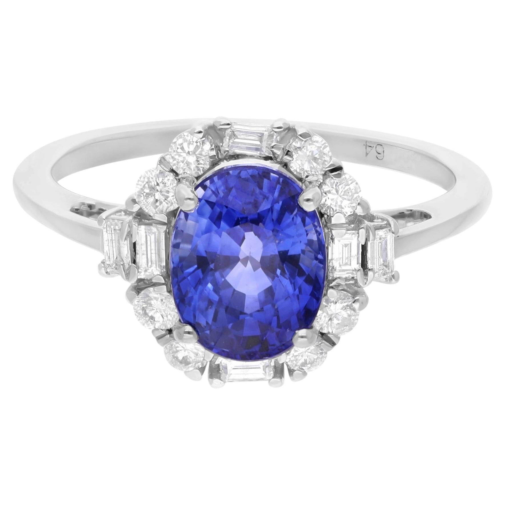Anillo de zafiro azul natural SI/HI Diamante Joyas de oro blanco de 18 quilates