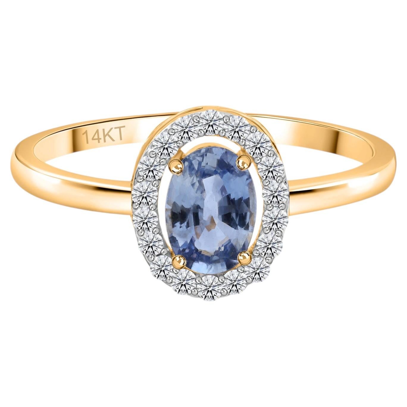 Nature Sapphire Gemstone SI/H Diamond Ring 14 Karat Yellow Gold Jewelry