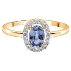 Nature Sapphire Gemstone SI/H Diamond Ring 14 Karat Yellow Gold Jewelry