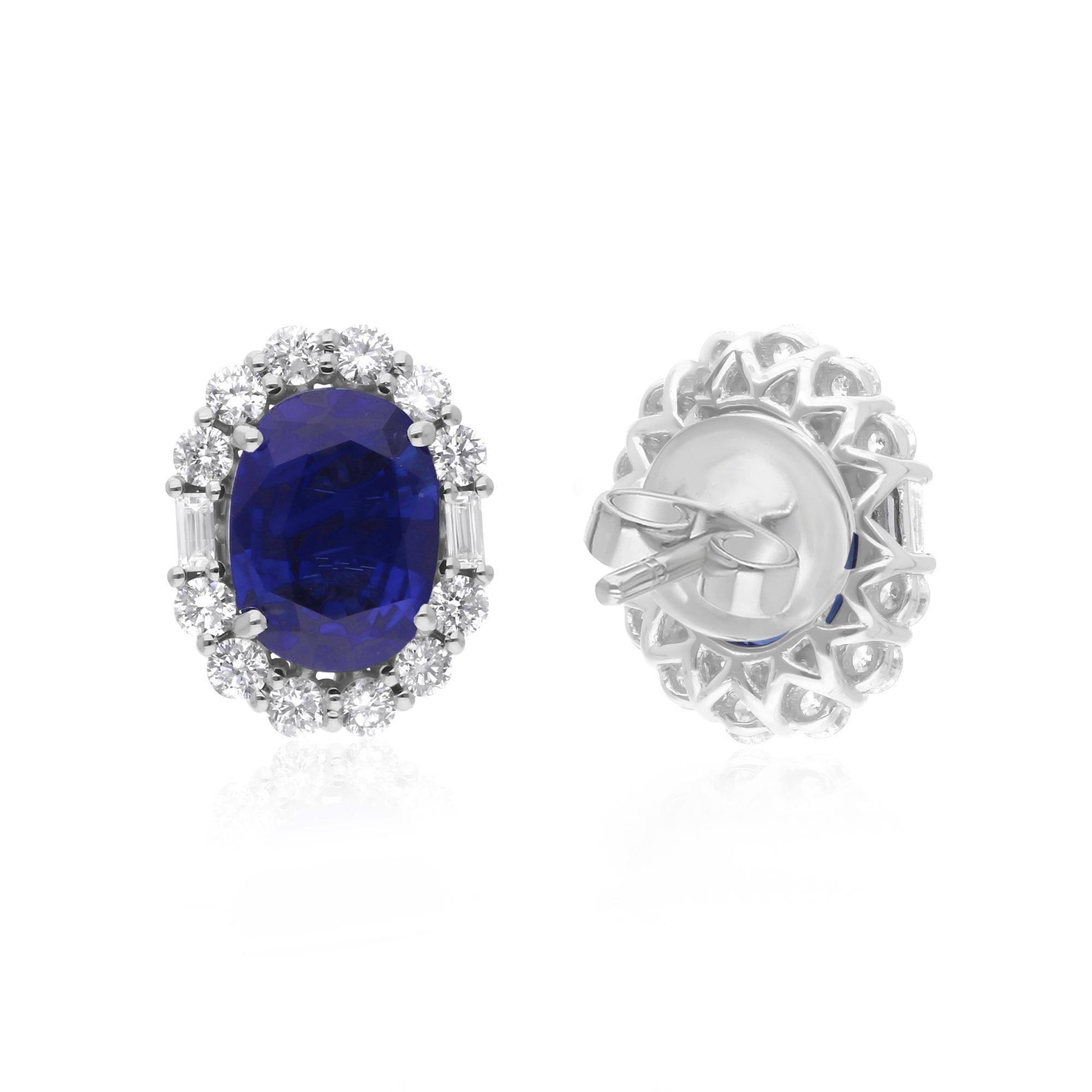 Natural Blue Sapphire Gemstone Stud Earrings Diamond 14 Karat White Gold Jewelry In New Condition For Sale In Diera, Dubai