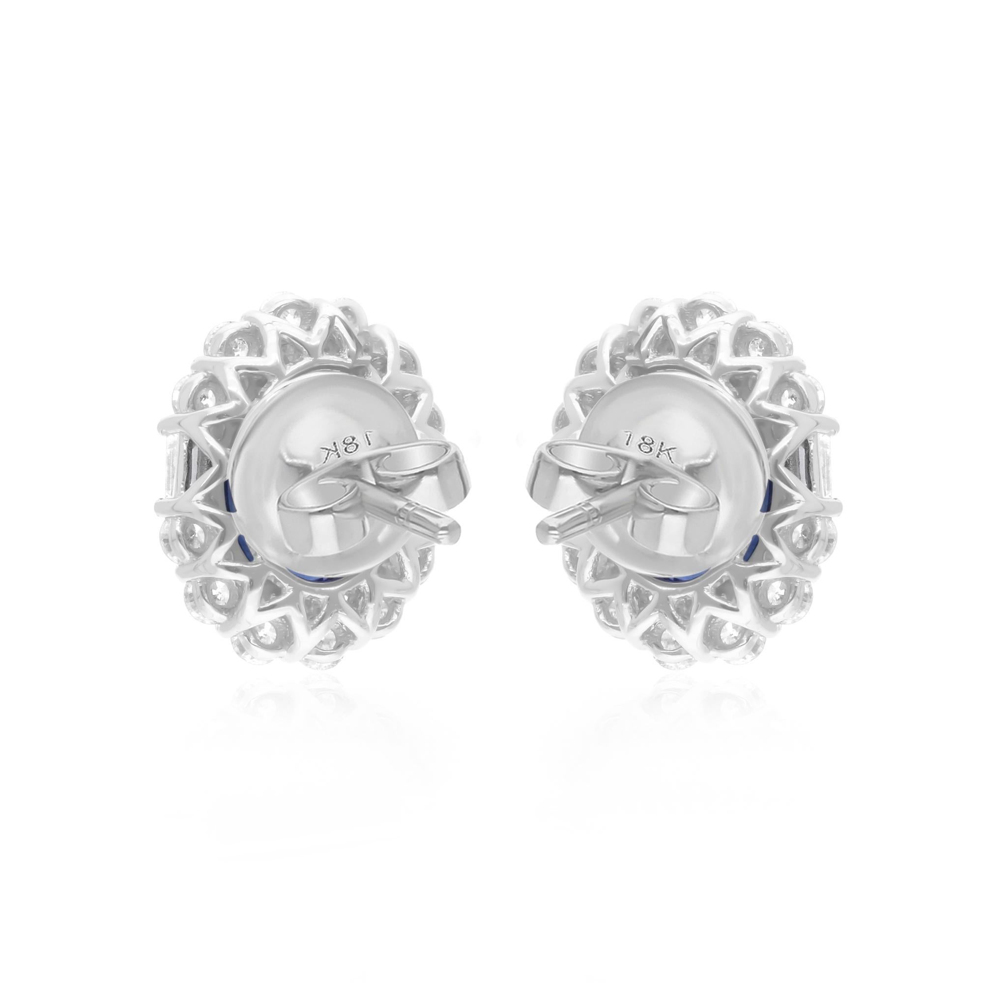 Natural Blue Sapphire Gemstone Stud Earrings Diamond 18 Karat White Gold Jewelry In New Condition For Sale In Diera, Dubai
