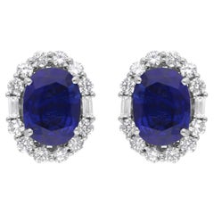 Natürlicher Blauer Saphir Edelstein Ohrstecker Diamant 18 Karat Weißgold Schmuck