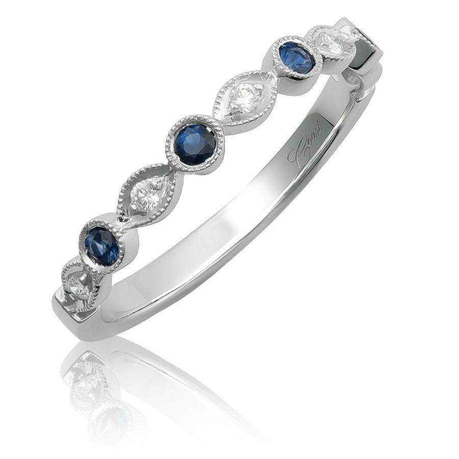 Discover the delicate elegance of this natural blue sapphire ring, featuring 0.14 carats of vibrant blue sapphires set in sleek 14K white gold. Accented by 0.06 carats of sparkling diamonds, this ring is both subtle and sophisticated, making it