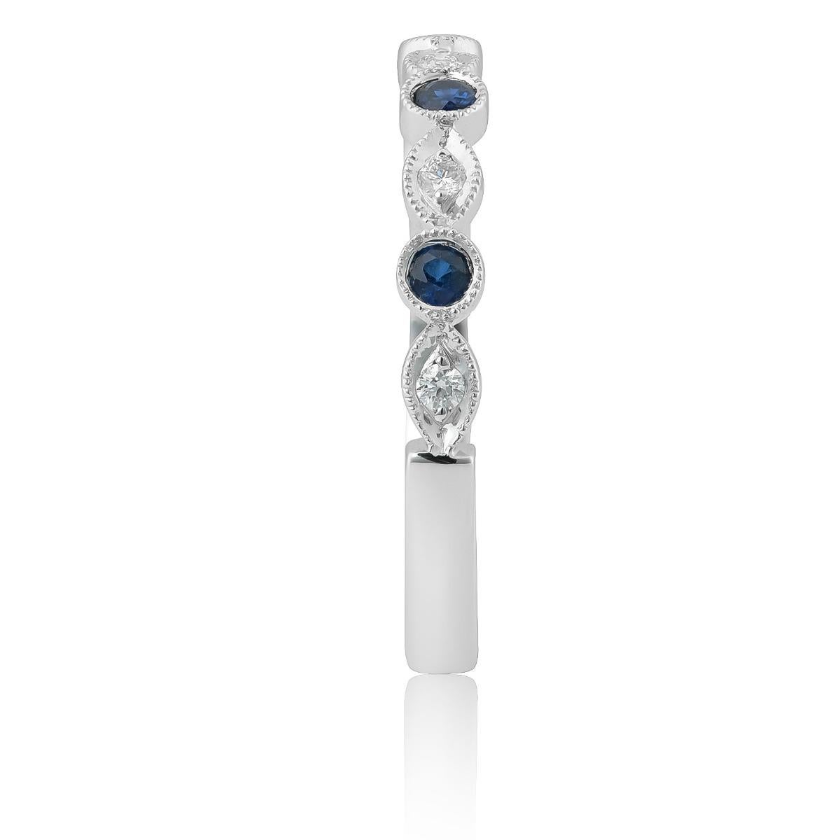 Mixed Cut Natural Blue Sapphire Gemstones 0.14 carats in 14K White Gold Ring with Diamonds