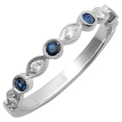 Natural Blue Sapphire Gemstones 0.14 carats in 14K White Gold Ring with Diamonds