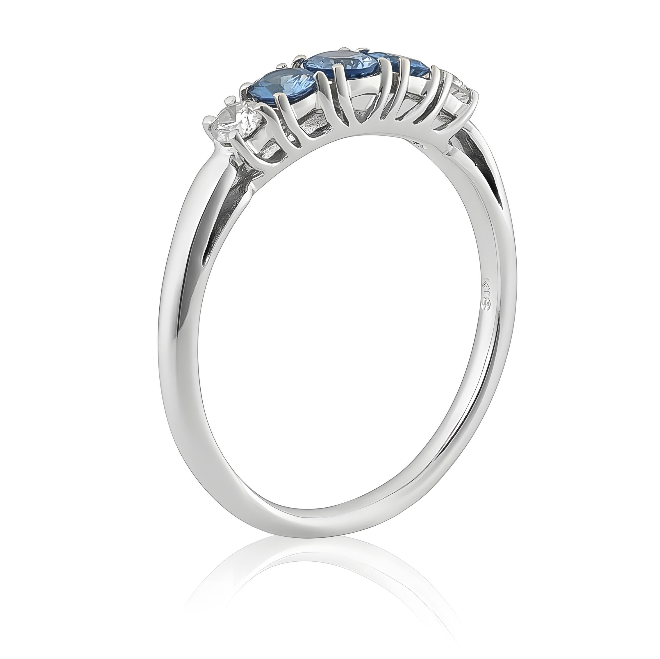 Mixed Cut Natural Blue Sapphire Gemstones 0.42 carats in 18K White Gold Ring with Diamonds For Sale