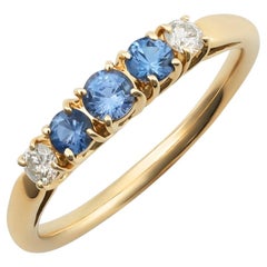 Zafiro Azul Natural Gemas 0,42 quilates en Oro Amarillo 18K Anillo c Diamantes