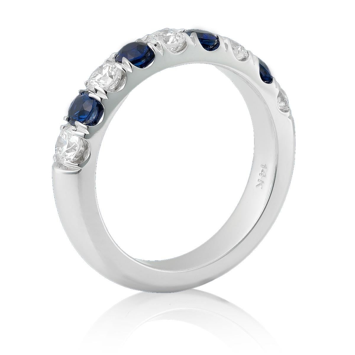 Mixed Cut Natural Blue Sapphire Gemstones 0.44 carats in 14K White Gold Ring with Diamonds For Sale